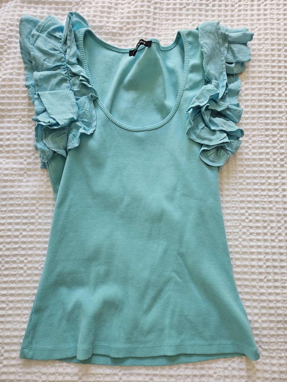 Boston Proper Aqua Ruffle-Sleeve Tank